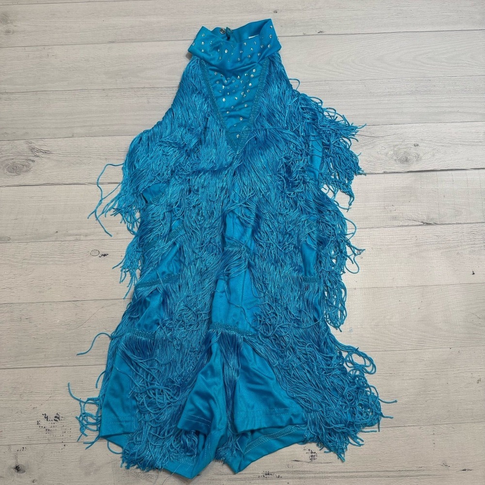 Weissman Dance costume aqua blue sassy fringe dress Spice Up Your‎ Life 14130 MC